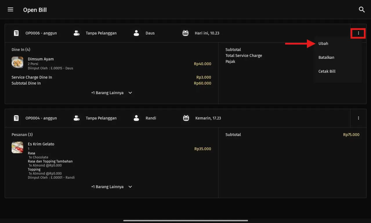 Cara cetak label perubahan pesanan